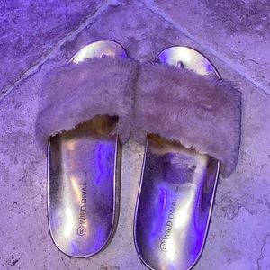 pink fluffy slides